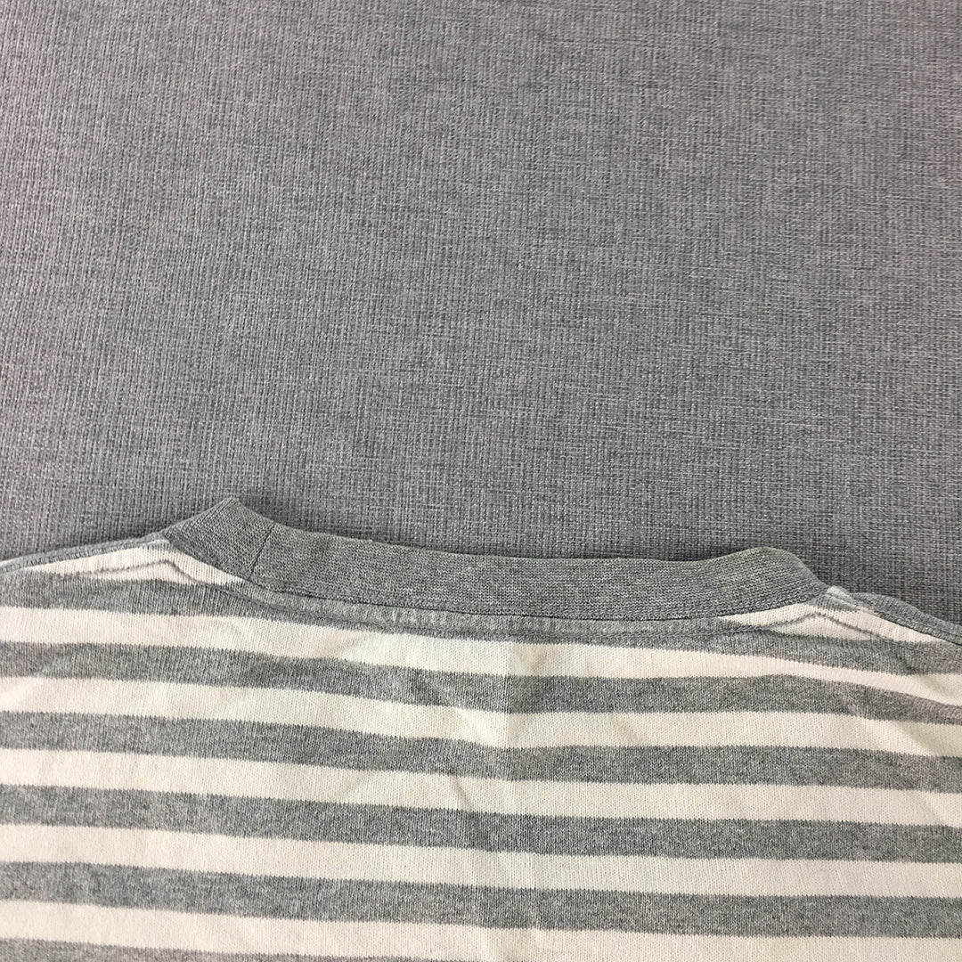 Uniqlo Mens T-Shirt Size XL Grey White Striped Short Sleeve Crew Neck Pocket