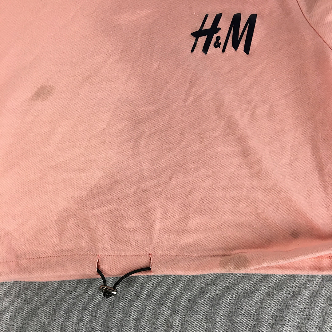 H&M Womens Cropped Top Size M Pink Logo Short Sleeve Crew Neck T-Shirt