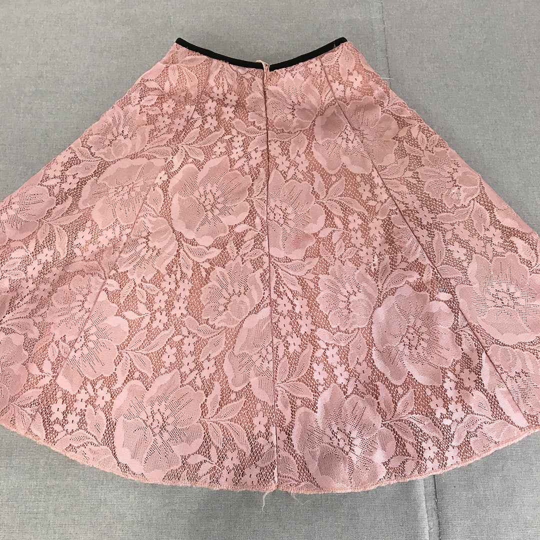 Valleygirl Womens A-Line Skirt Size 8 Pink Floral Lace Midi Elastic Waist