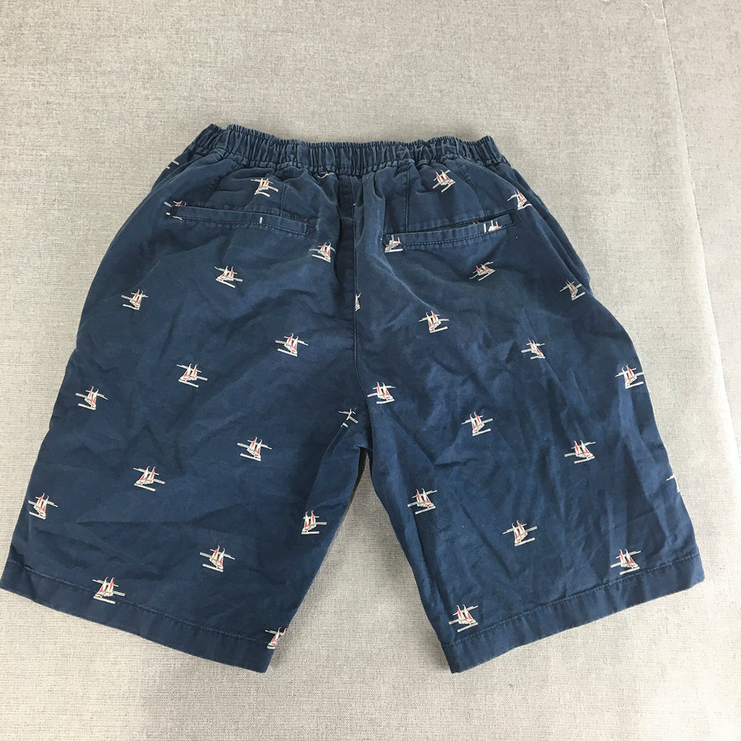 Mast & Harbour Mens Chino Shorts Size 30 Blue Boat Pattern Elastic Waist