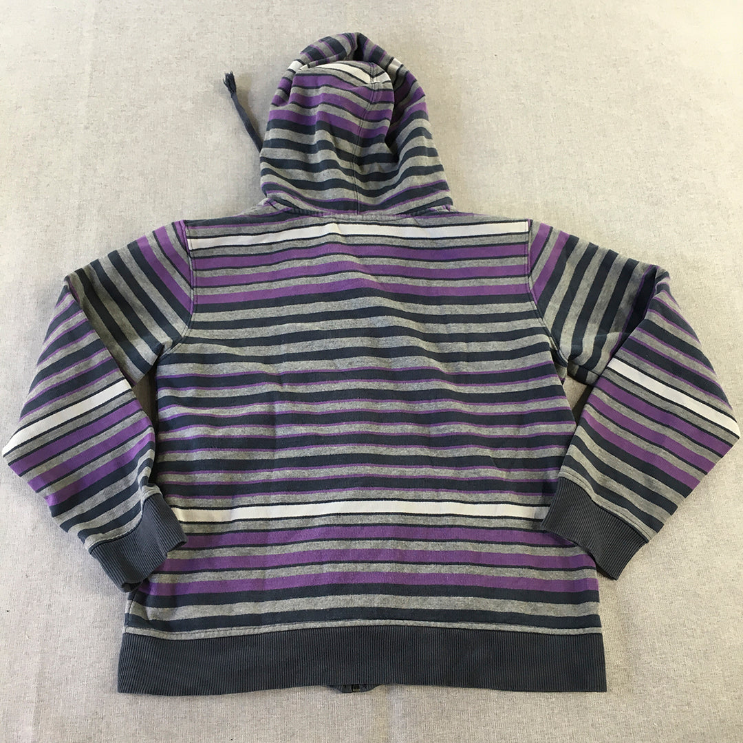 Maui And Sons Womens Hoodie Jacket Size 14 Purple Striped Zip-Up Pockets Coat