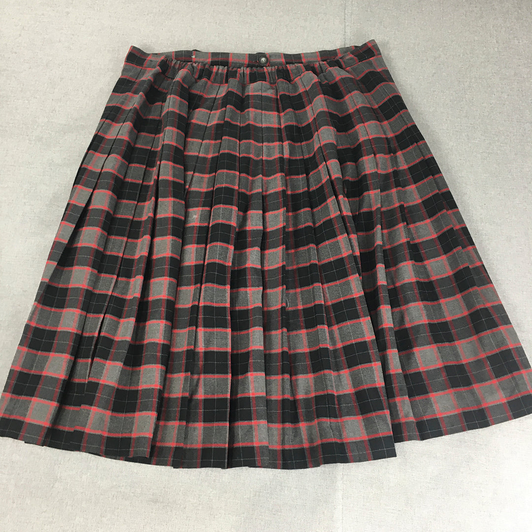 Vintage B&L Womens Skirt Size 36 - 38 (W37) Grey Red Checkered A-Line Button