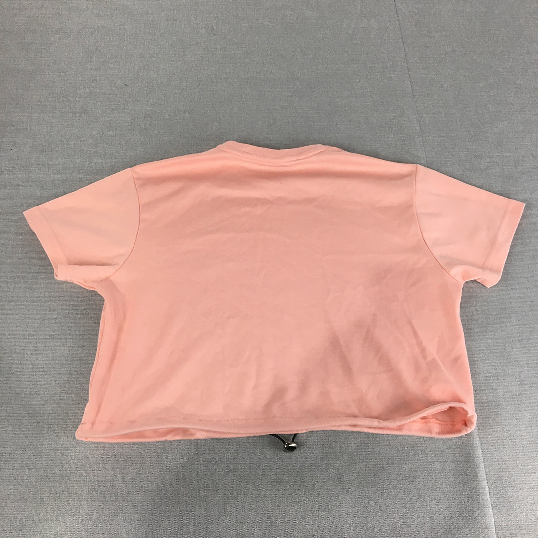 H&M Womens Cropped Top Size M Pink Logo Short Sleeve Crew Neck T-Shirt