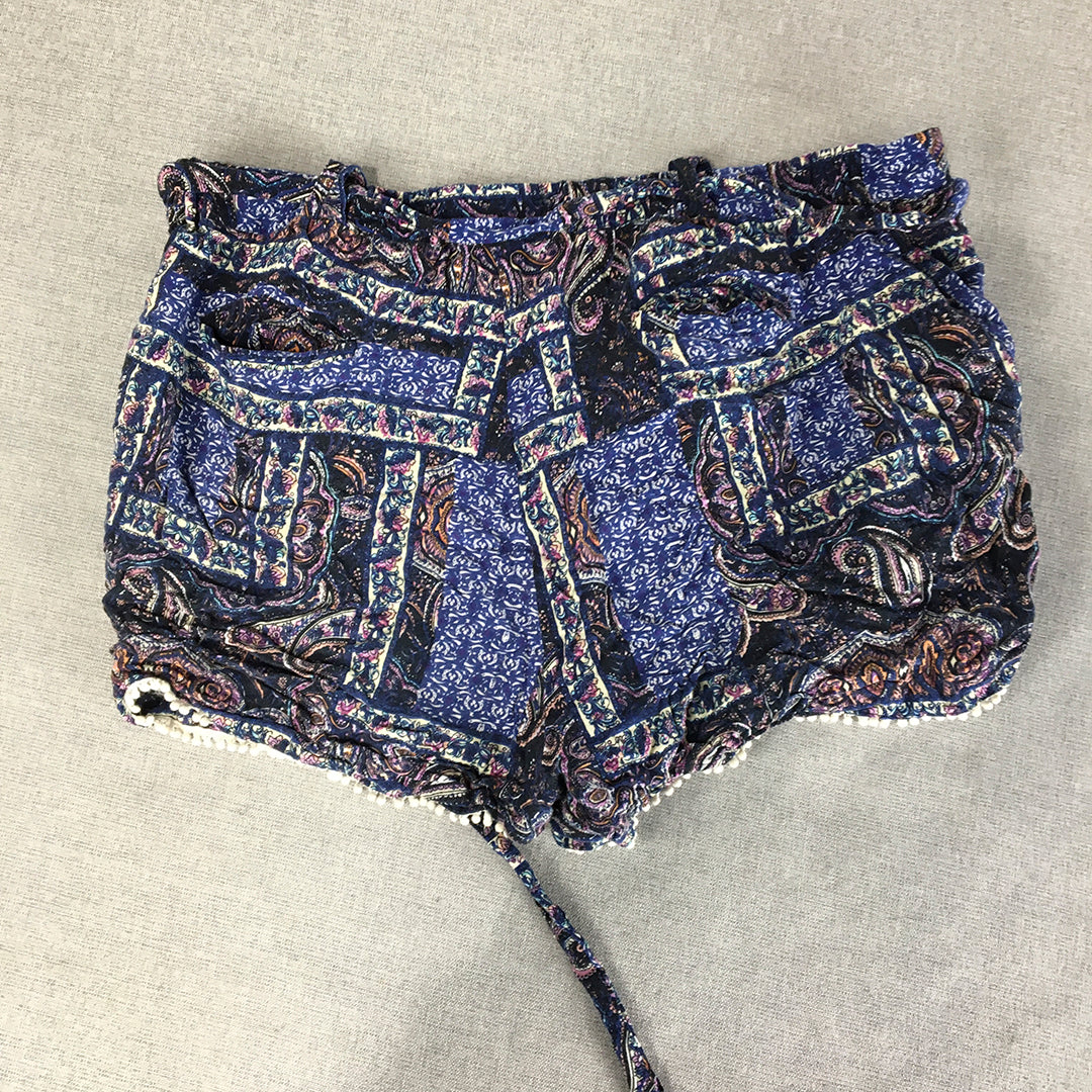 University Club Womens Shorts Size 2XL Blue Purple Paisley Drawstring