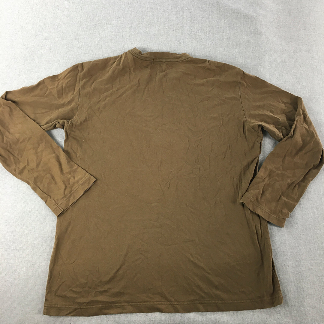 Vintage 90s Uniqlo Japan Mens Shirt Size XL Brown Pullover Long Sleeve Crew Neck