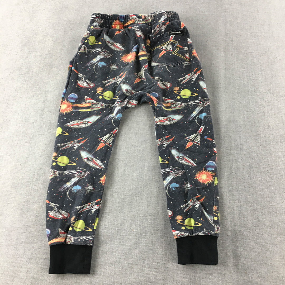 Rock Your Kid Boys Jogger Pants Size 7 Black Space Pattern Tracksuit