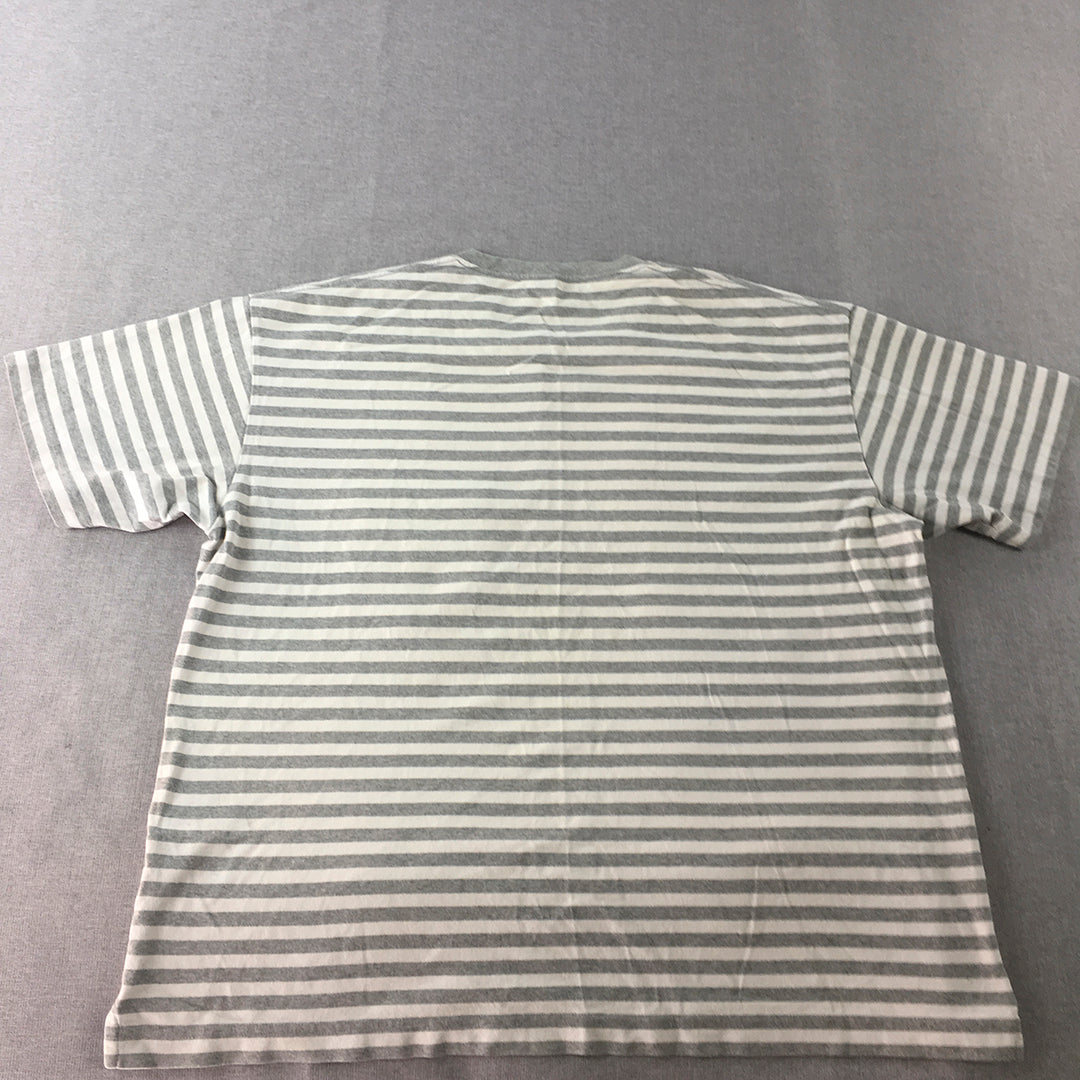 Uniqlo Mens T-Shirt Size XL Grey White Striped Short Sleeve Crew Neck Pocket