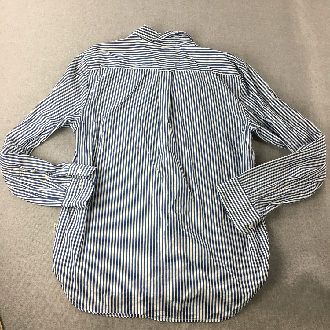 Arvust Mens Shirt Size L Blue White Striped Long Sleeve Button-Up Collared