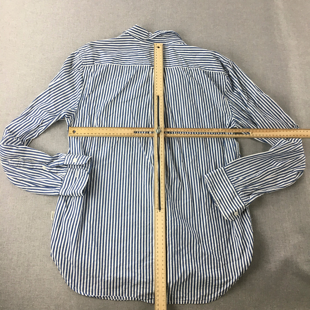 Arvust Mens Shirt Size L Blue White Striped Long Sleeve Button-Up Collared