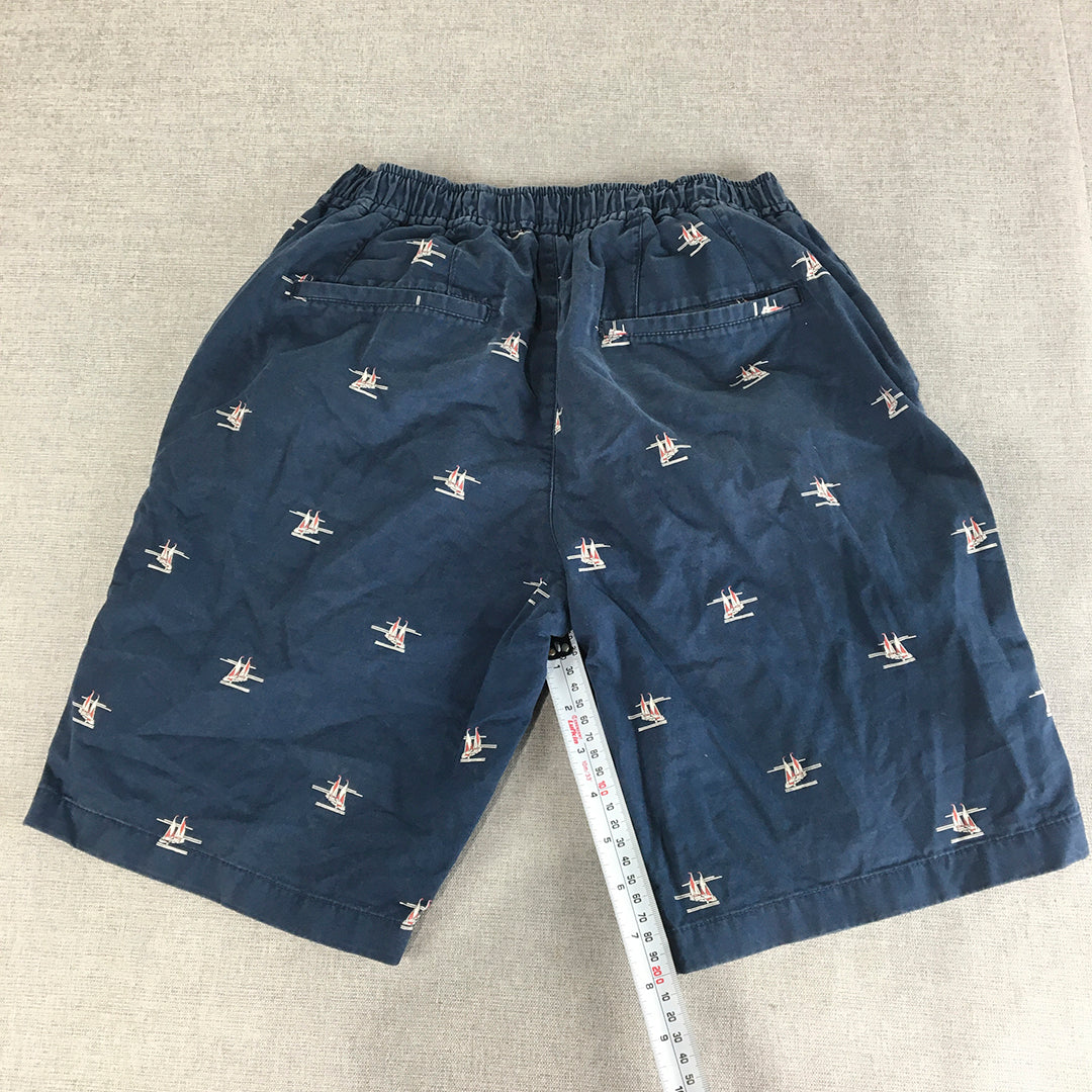 Mast & Harbour Mens Chino Shorts Size 30 Blue Boat Pattern Elastic Waist