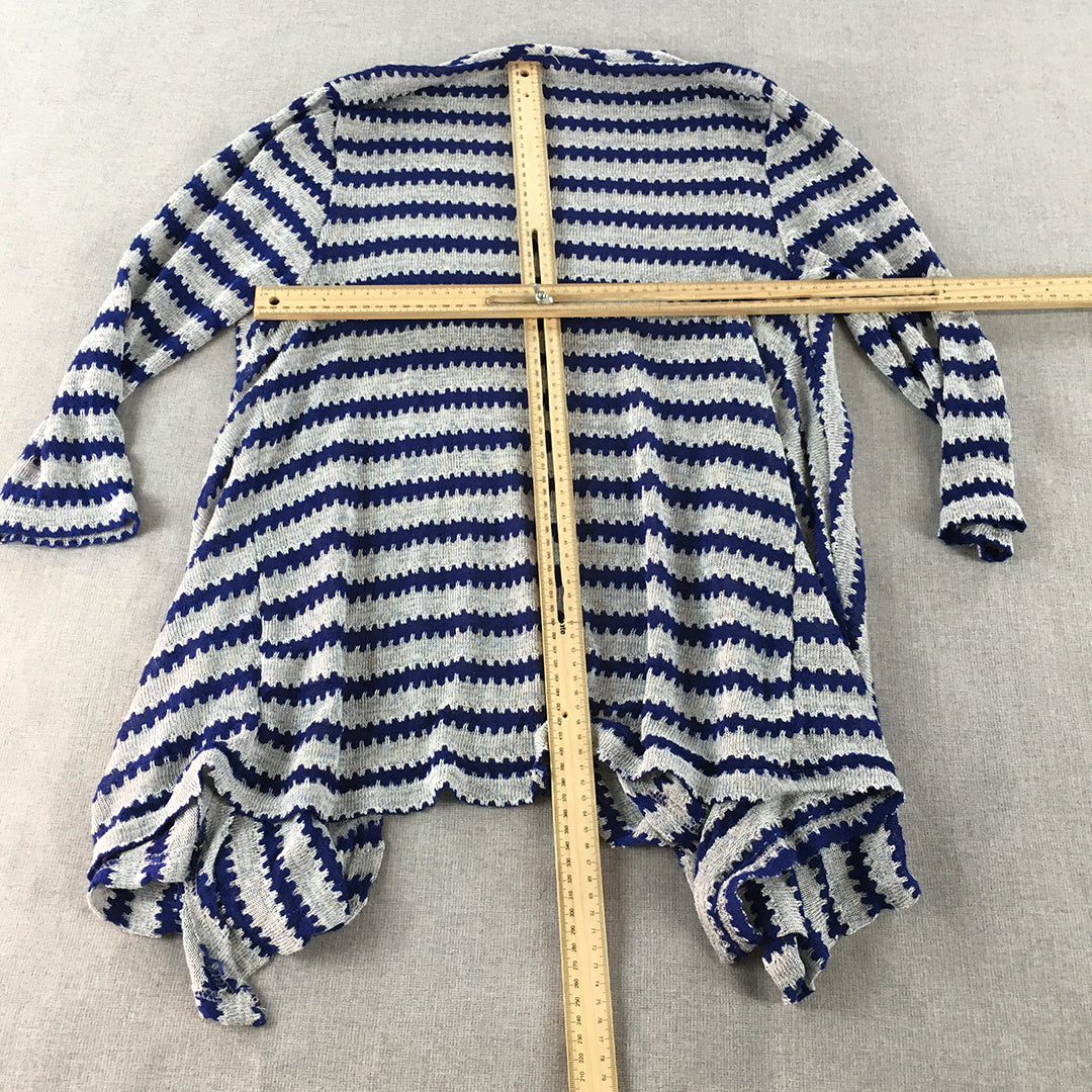 Cocolatte Womens Knit Cardigan Size 14 Grey Blue Striped Open Front