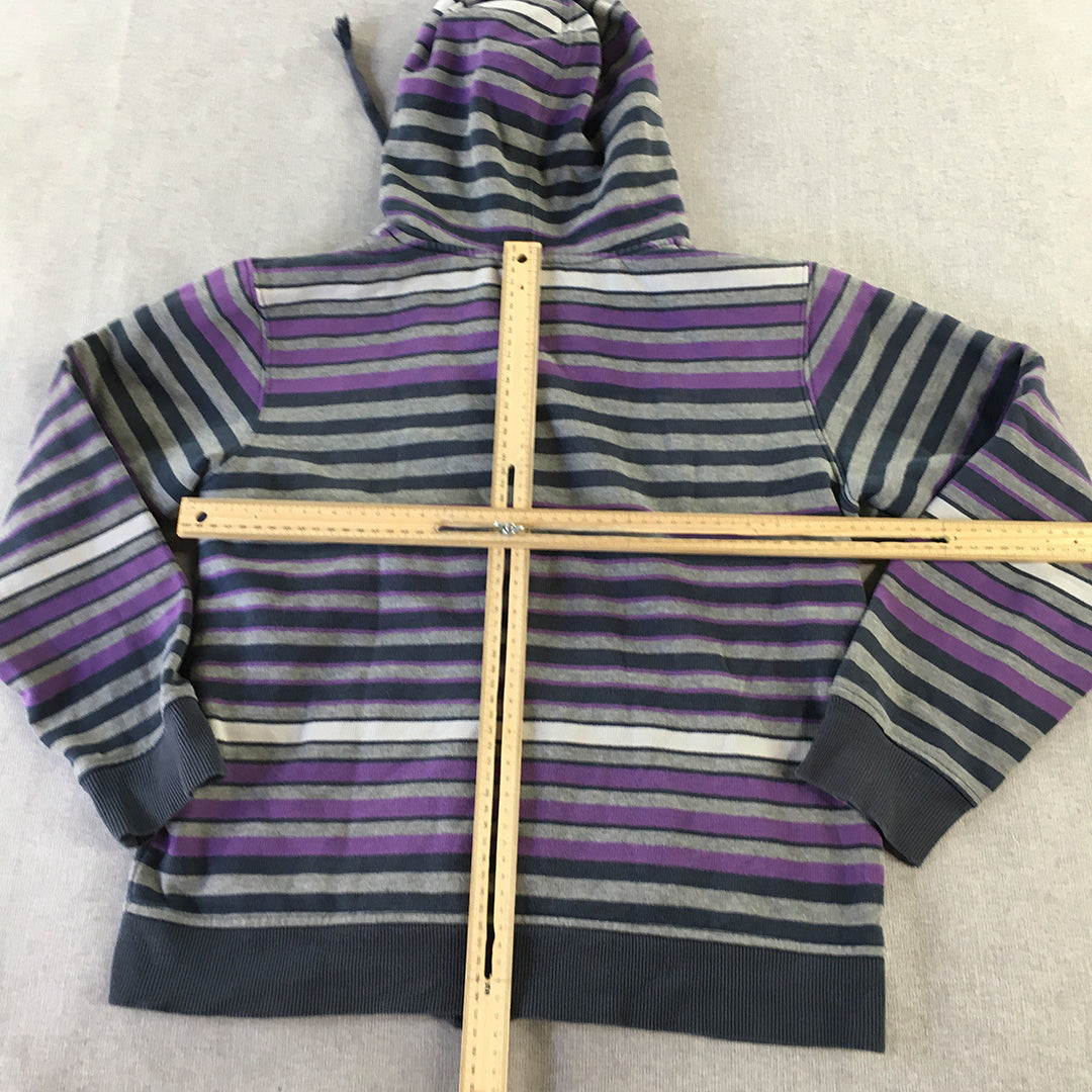 Maui And Sons Womens Hoodie Jacket Size 14 Purple Striped Zip-Up Pockets Coat