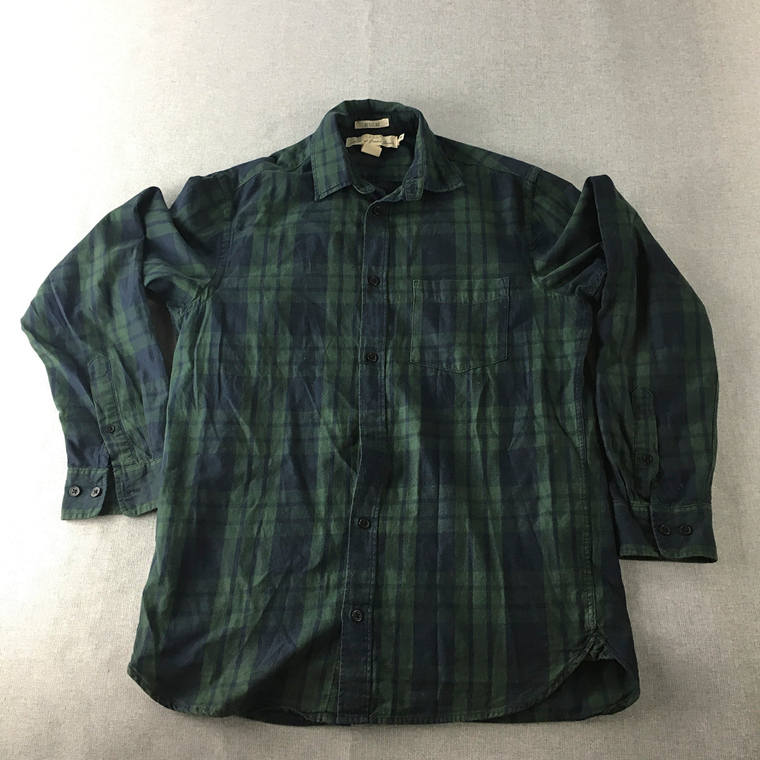 H&M Mens Shirt Size S Green Checkered Long Sleeve Button-Up Collared