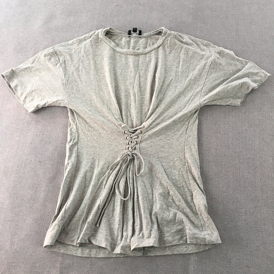 Bardot Womens Top Size 6 Grey Lace Up Short Sleeve Shirt Blouse