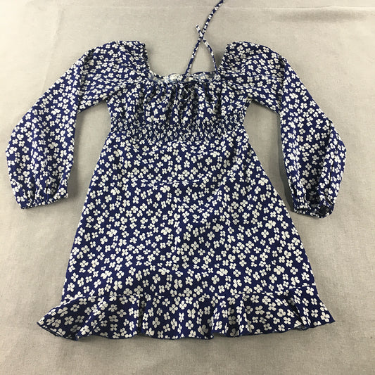 Atmos & Here Womens Mini Dress Size 12 Blue Floral Long Sleeve