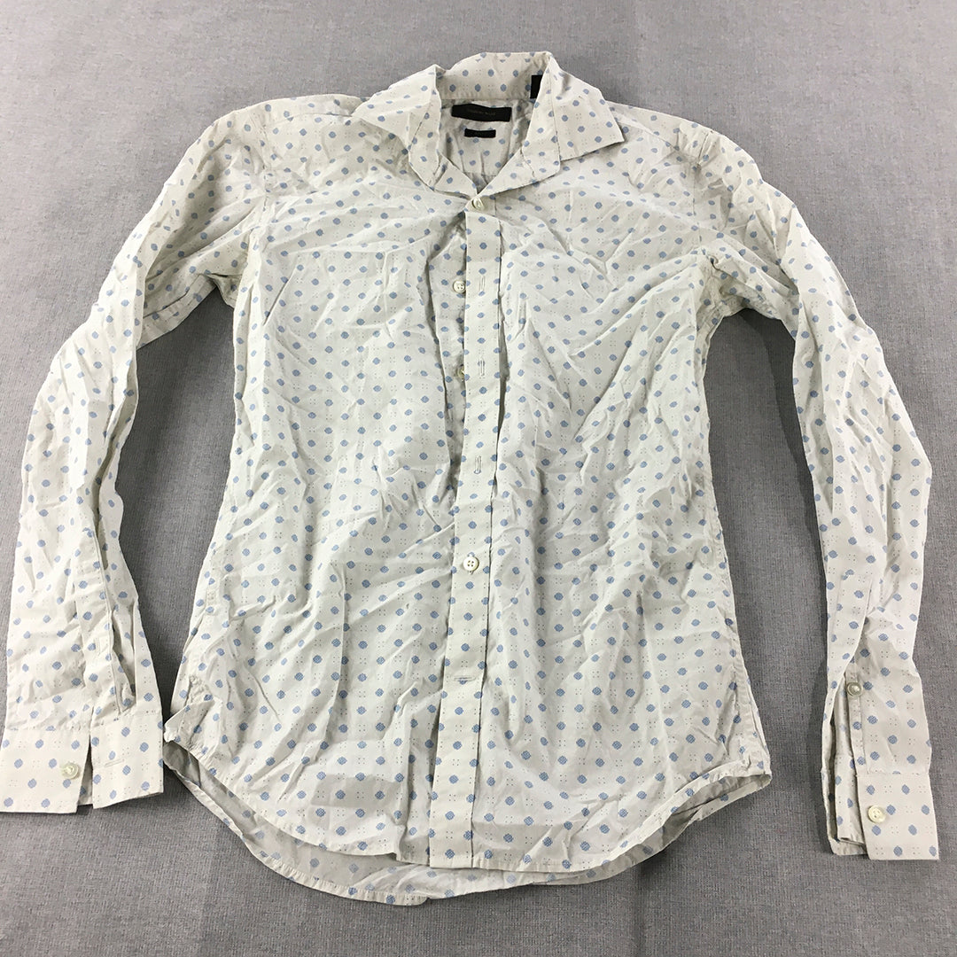 Country Road Mens Shirt Size XS Slim Fit White Dot Long Sleeve Button-Up