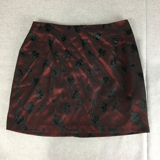 Vintage Rockmans Evening Womens Mini Skirt Size 16 Red Floral