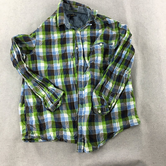 Club Room Mens Shirt Size XL Green Blue Checkered Button-Up Collared