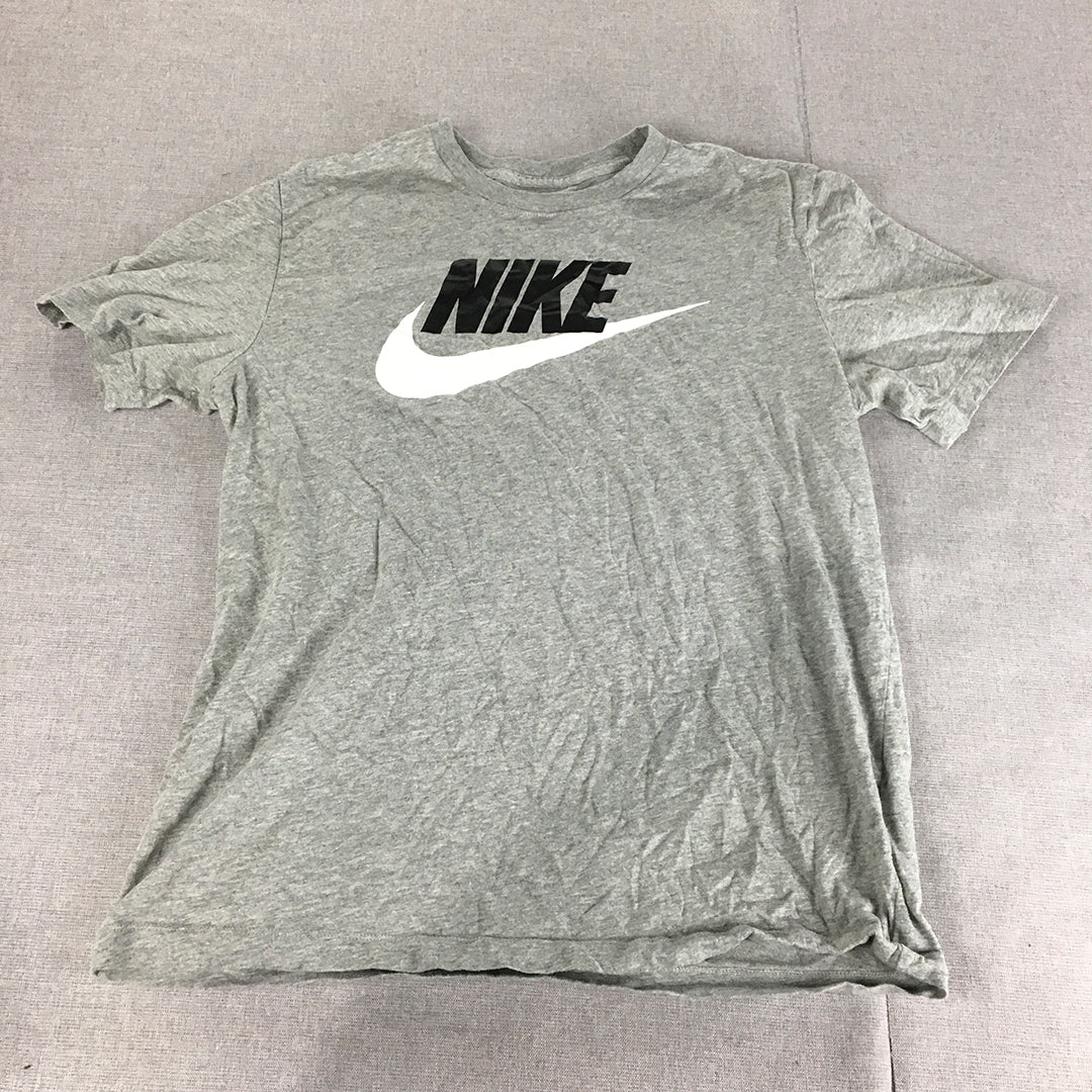 Nike Womens T-Shirt Size M Grey Big Swoosh Logo Crew Neck Short Sleeve Top