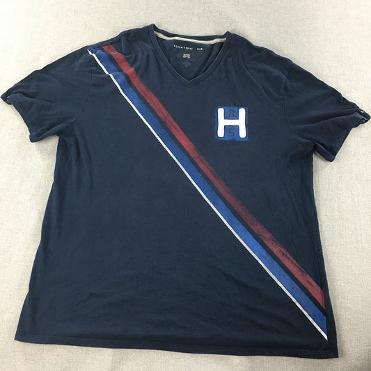 Tommy Hilfiger Mens T-Shirt Size XL Navy Blue Logo Short Sleeve V-Neck