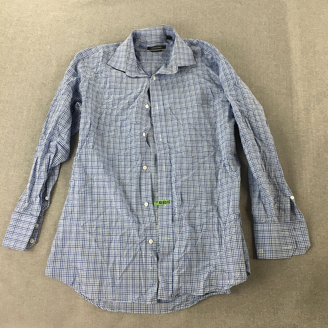 Indochino Mens Shirt Size M Blue Checkered Long Sleeve Button-Up