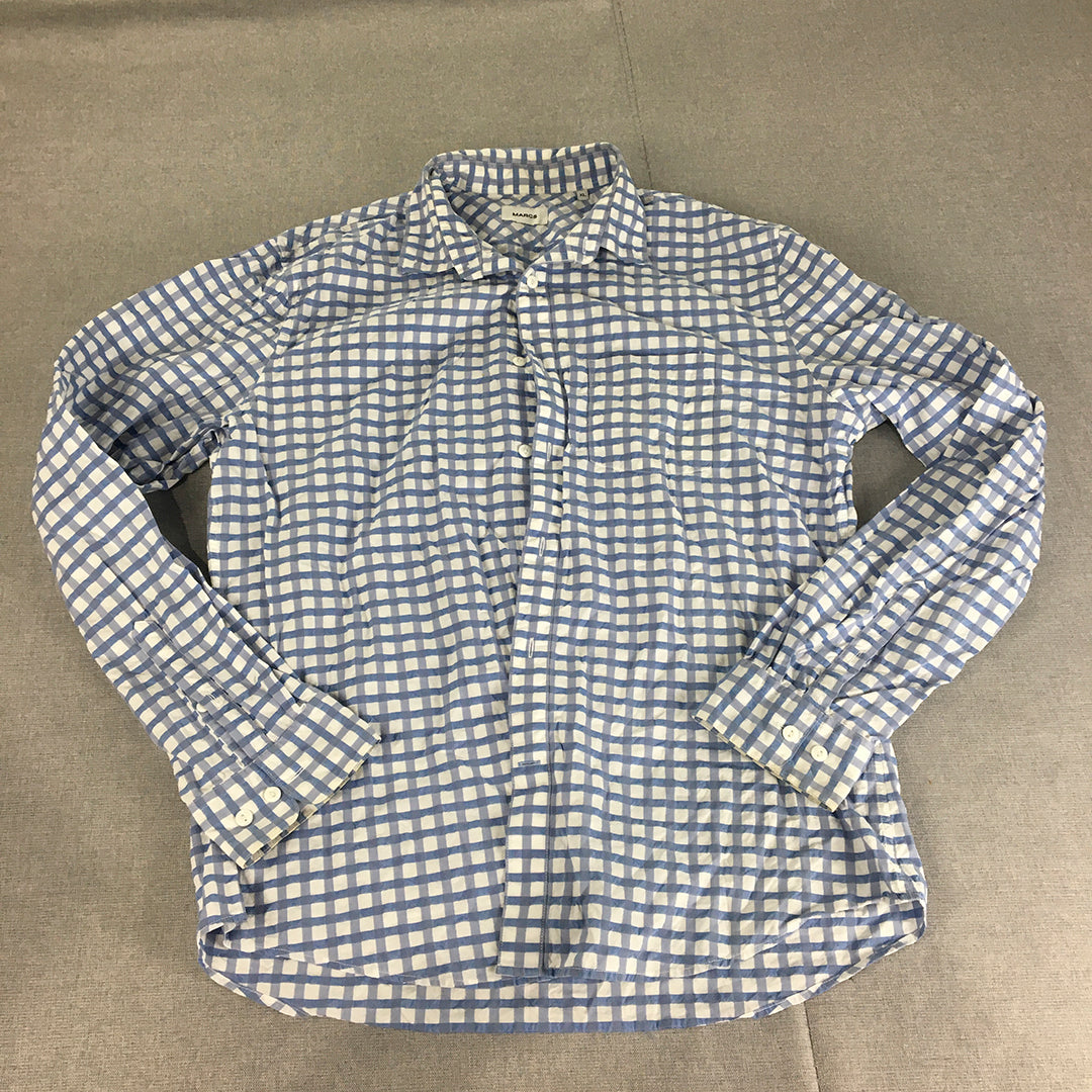 Marcs Mens Shirt Size XL Blue White Checkered Button-Up Long Sleeve