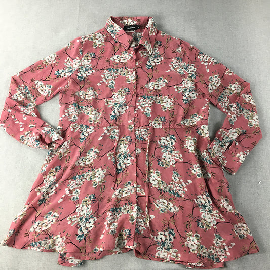 Valleygirl Womens Top Size 10 Pink Floral Long Sleeve Button-Up Shirt