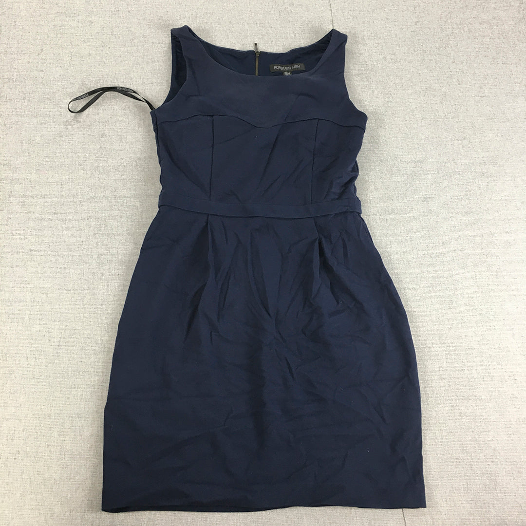 Forever New Womens Pencil Dress Size 8 Navy Blue Mini Pleated Sleeveless