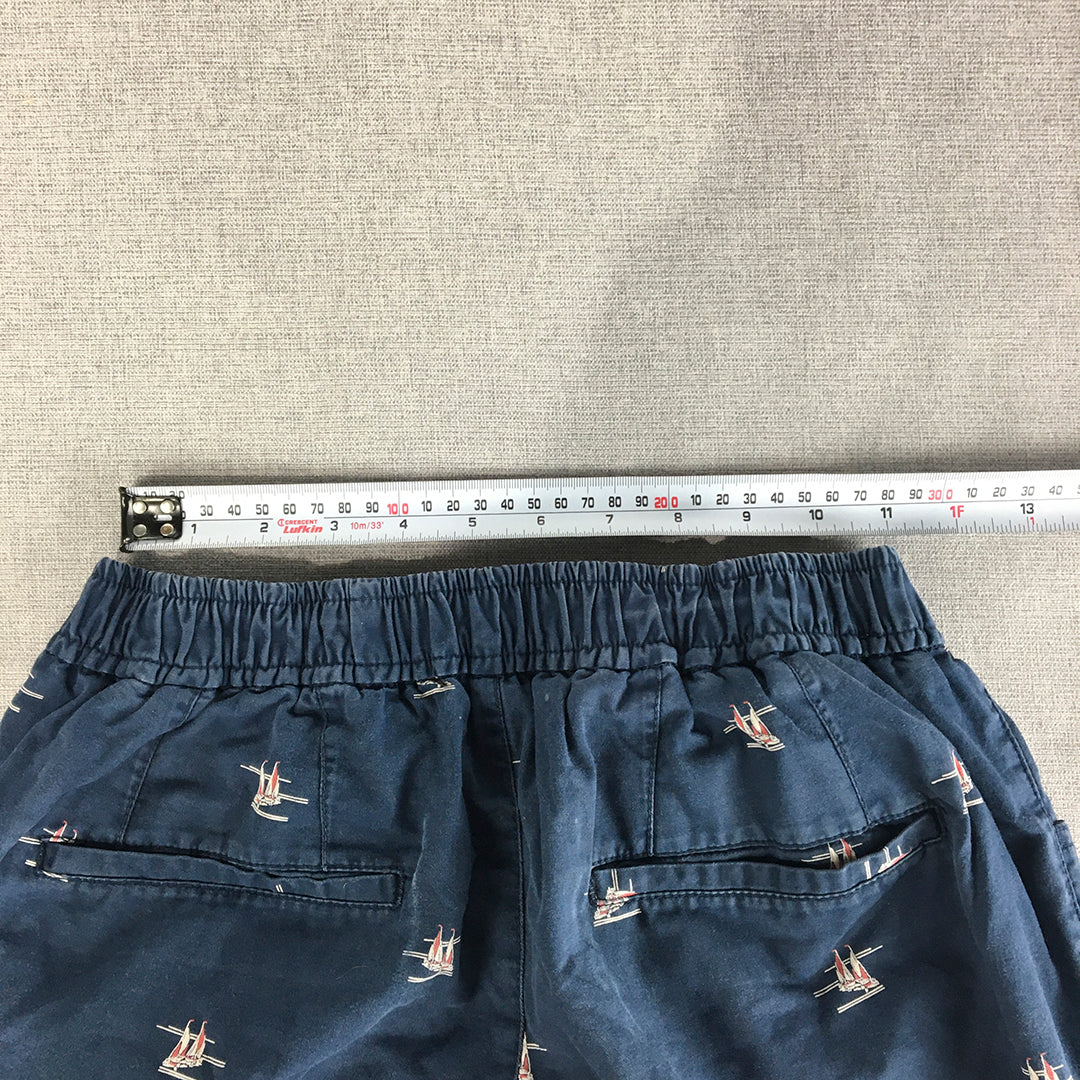 Mast & Harbour Mens Chino Shorts Size 30 Blue Boat Pattern Elastic Waist