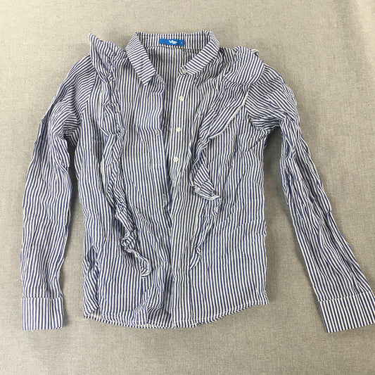 Valleygirl Womens Top Size 8 Blue White Striped Long Sleeve Button-Up Shirt