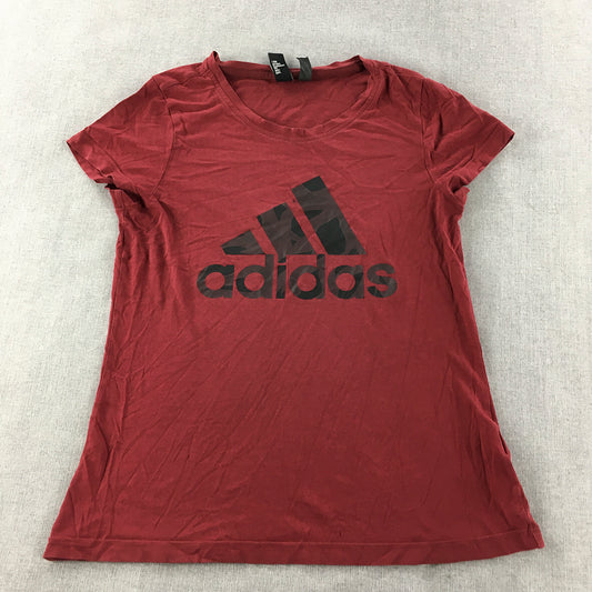 Adidas Kids Girls T-Shirt Size 14 - 15 Years Red Big Logo Short Sleeve Tee