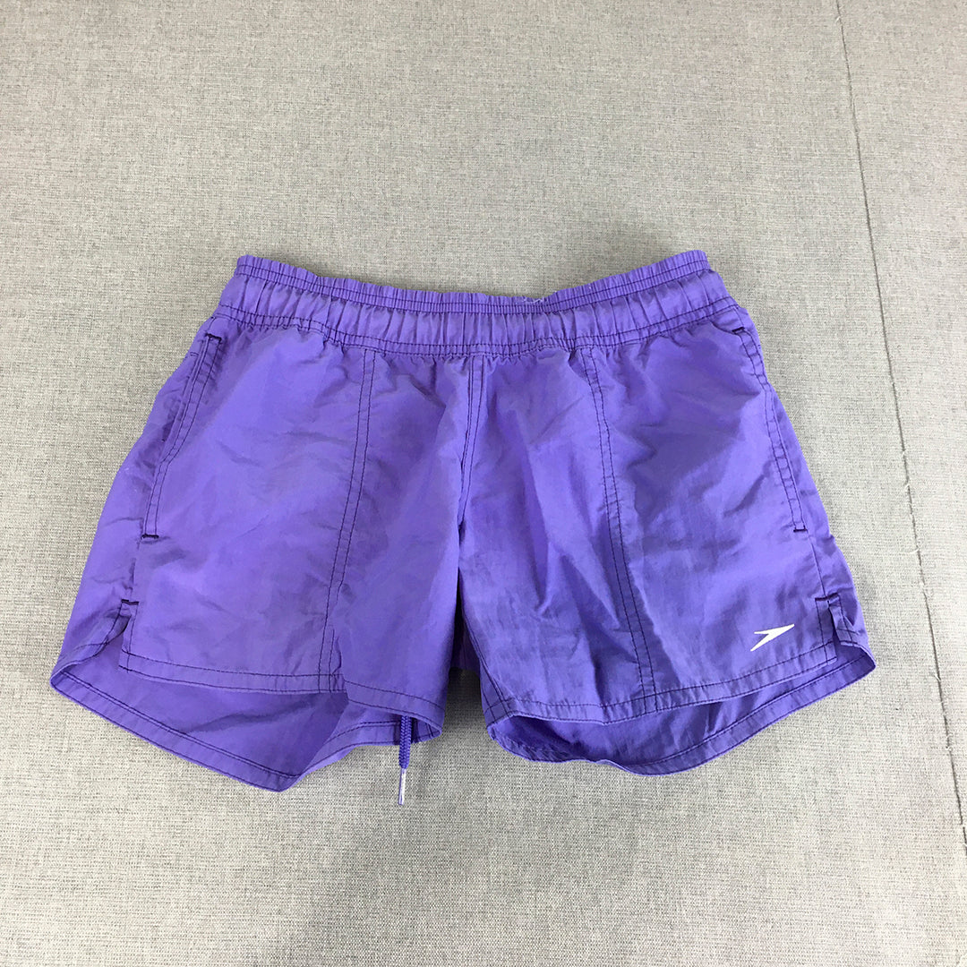 Speedo Womens Shorts Size M Purple Logo Elastic Waist Pockets