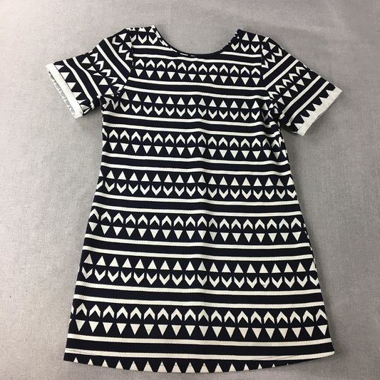 Cocolatte Womens A-Line Dress Size 12 Navy Blue White Mini Short Sleeve Stretch