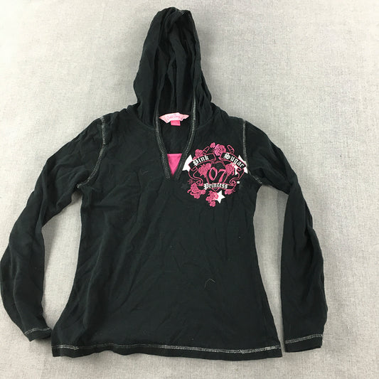 Pink Sugar Kids Girls Hoodie Sweater Size 10 Black Y2K Grunge Pullover Jumper