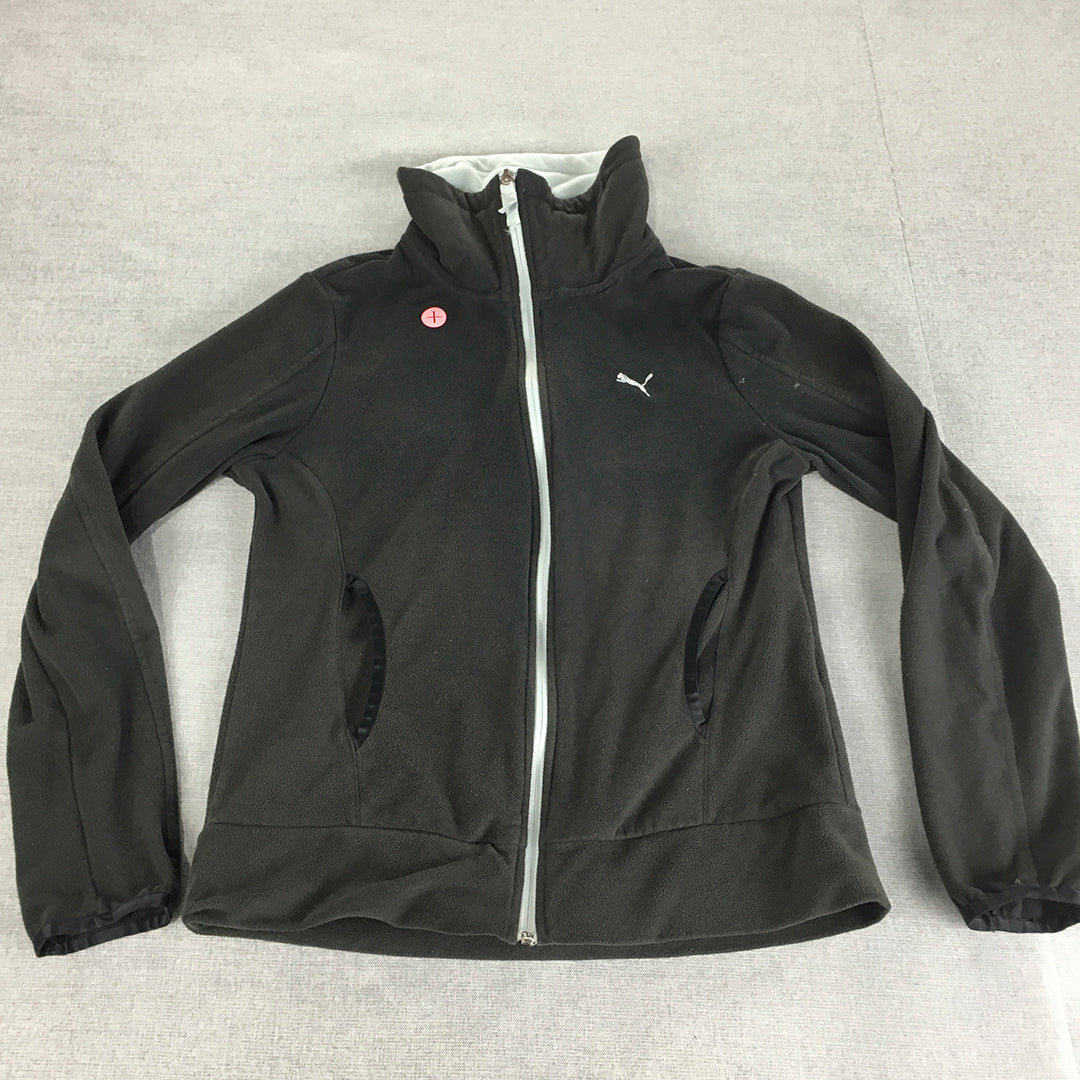 Puma Womens Fleece Jacket Size S Black Zip-Up Windbreaker Coat