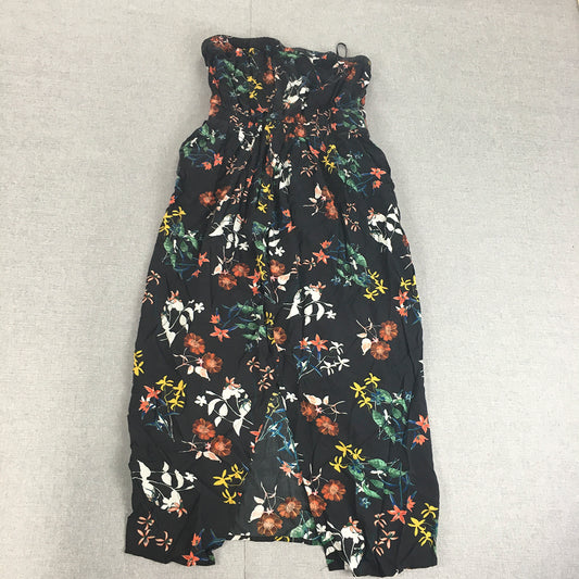 Portmans Womens Strapless Dress Size 8 Black Floral Mini Pleated