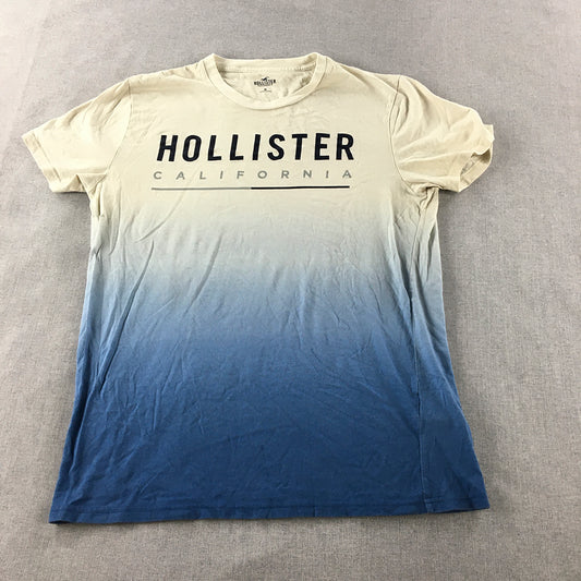 Hollister Mens T-Shirt Size M White Blue Logo Short Sleeve Gradient