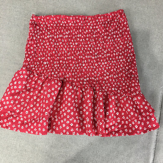 Valleygirl Womens Mini Skirt Size 12 Red Floral Elastic Waist