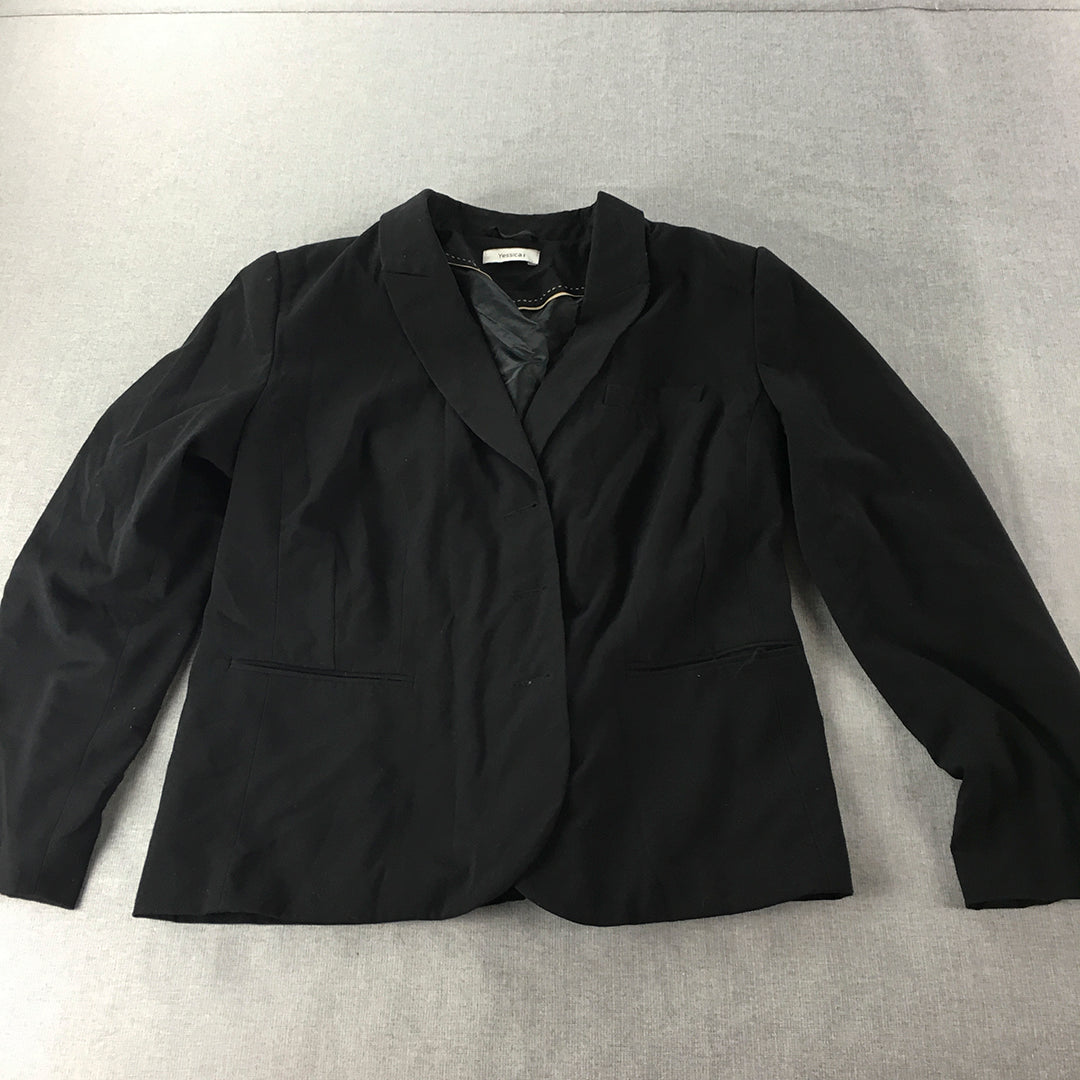 Yessica Womens Blazer Jacket Size 52 (2XL) Black Collared Button Coat