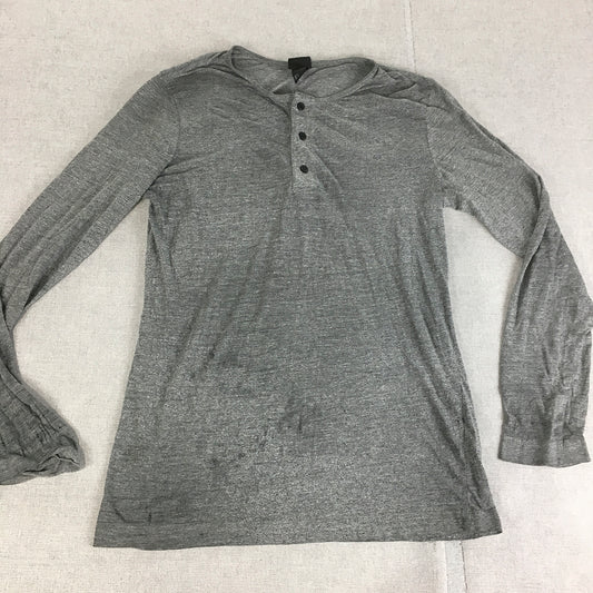 H&M Mens Henley Shirt Size S Grey Long Sleeve Button Pullover