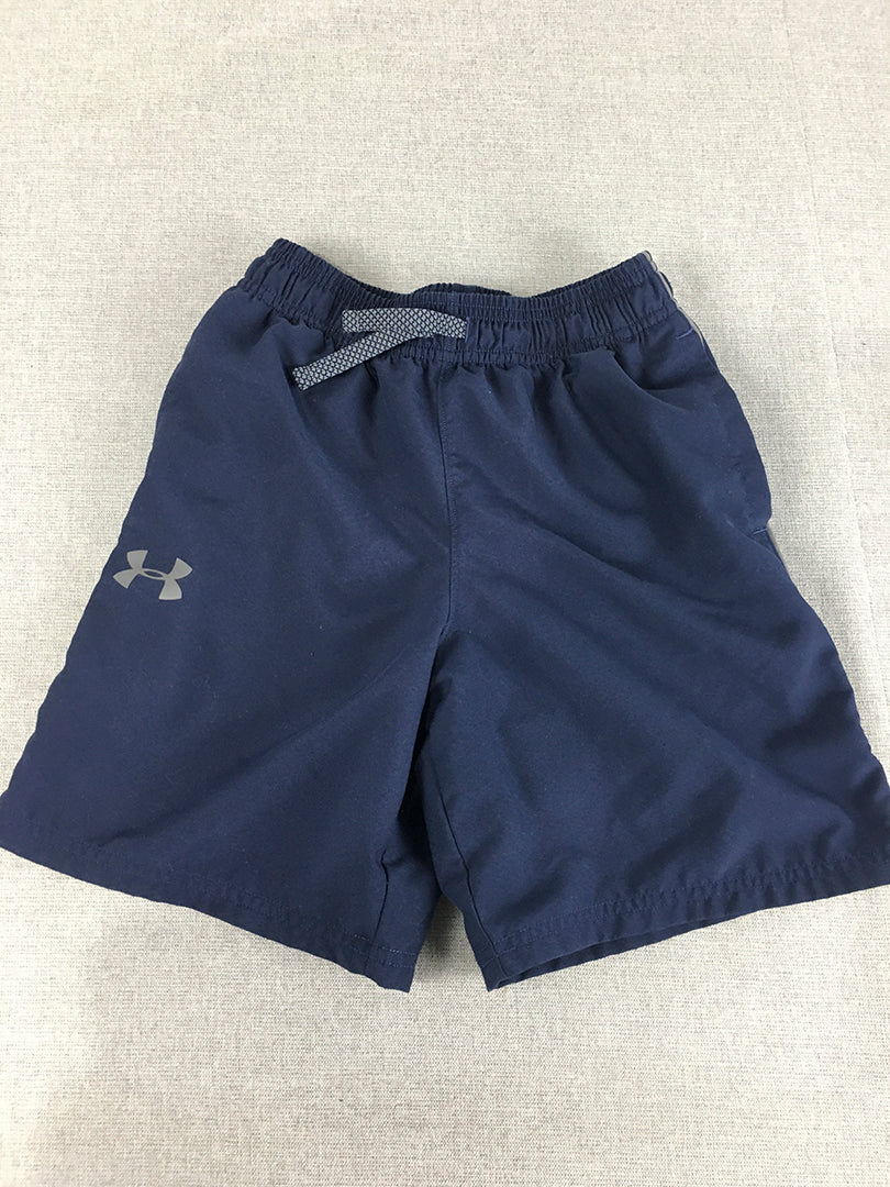 Under Armour Kids Boys Shorts Youth Size S Blue Logo Drawstring