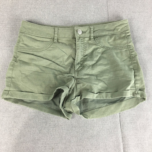 H&M Womens Denim Shorts Size 6 Green Stretch Bermuda