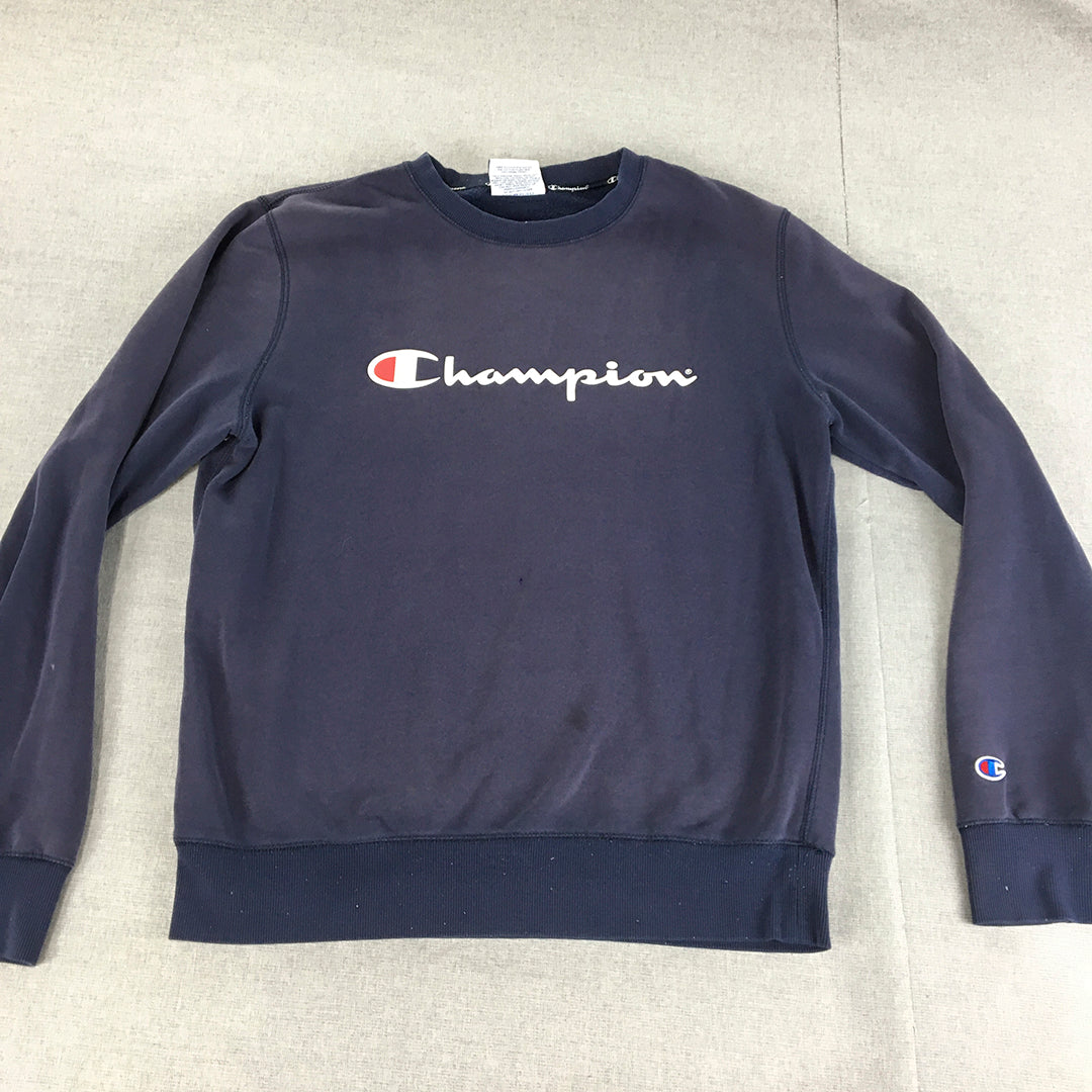 Champion Mens Sweater Size M Navy Blue Logo Crew Neck Pullover Jumper