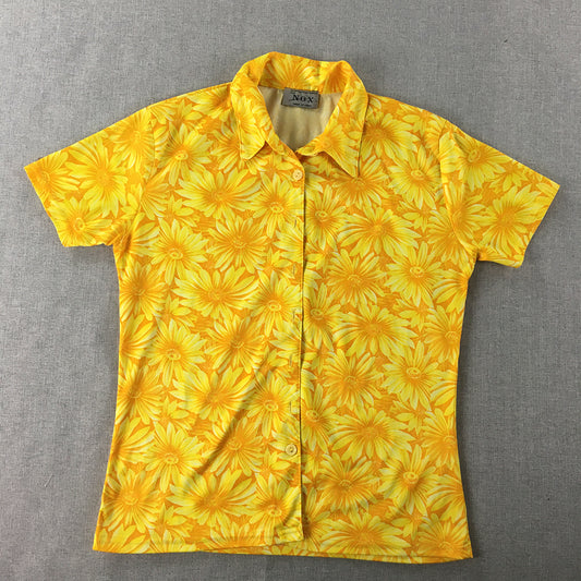 Vintage Nox Womens Shirt Size S Yellow Floral Short Sleeve Button-Up Top