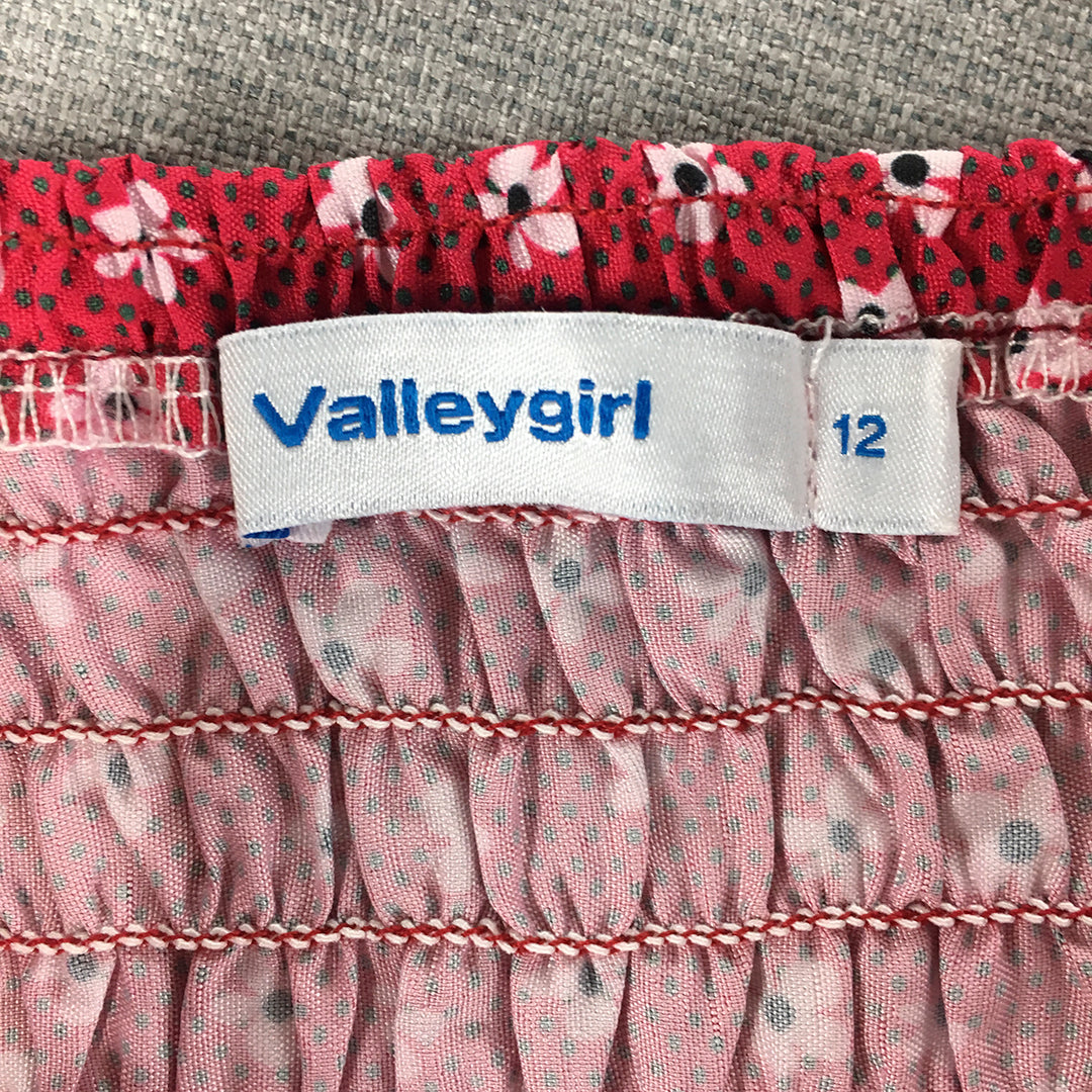 Valleygirl Womens Mini Skirt Size 12 Red Floral Elastic Waist