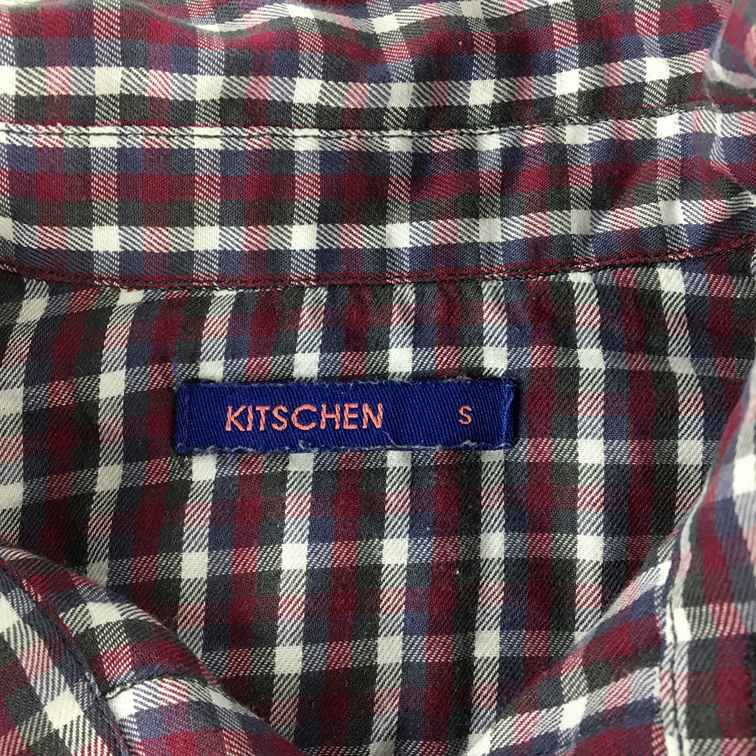 Kitschen Mens Shirt Size S Red Black Blue Checkered Button-Up Long Sleeve