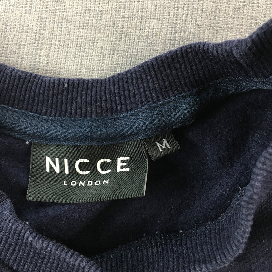 Nicce Mens Jumper Size M Blue White Logo Crew Neck Pullover Sweater