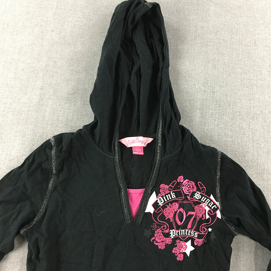 Pink Sugar Kids Girls Hoodie Sweater Size 10 Black Y2K Grunge Pullover Jumper