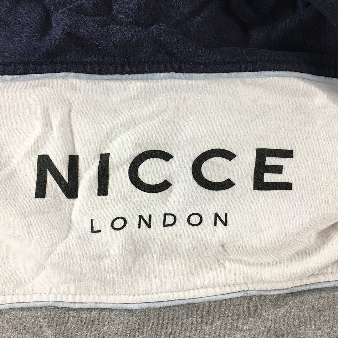 Nicce Mens Jumper Size M Blue White Logo Crew Neck Pullover Sweater