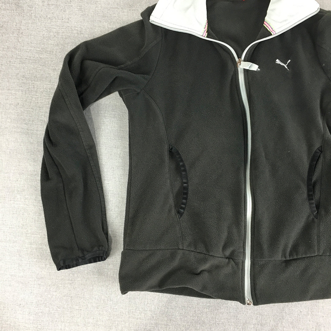 Puma Womens Fleece Jacket Size S Black Zip-Up Windbreaker Coat